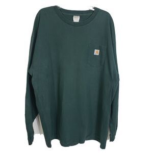 Carhartt T Shirt Mens Sz 2XL Green Loose Fit Workwear Long-Sleeve Pocket K126